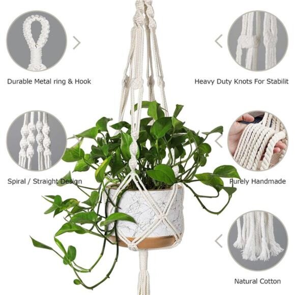 3 Pack Macrame Plant Hanger Indoor Hanging Planter for Plants Holder with Hooks - Picture 5 of 7